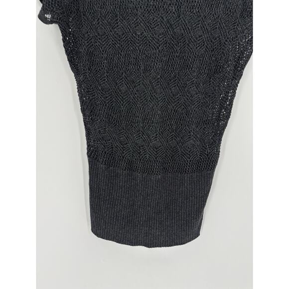 Cache Sweater Top Womens Medium Gray Crochet Knit Short Sleeves Metallic Scoop - Picture 2 of 14